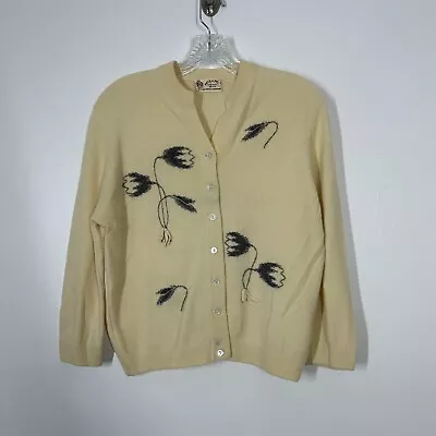 $29.99 • Buy Vtg Peck & Peck Saks Imported Cashmere Floral Ivory Button Cardigan