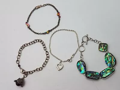 925 Silver Abalone & Glass Chain Bracelet Lot • $9.99
