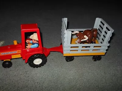 Fisher Price Vintage 1980 Husky Man Series Farm Tractor Wagon & Bull # 331 • $19