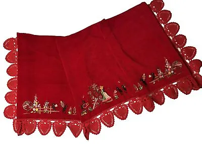 VTG Philippines Fireplace Mantle Scarf Red Velvet Embroidery Buffet 68”x 26” • $30