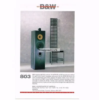 1991 B&W Loudspeakeers Matrix 803 Speakers Stereo Hi-Fi Vintage Print Ad • $8.95