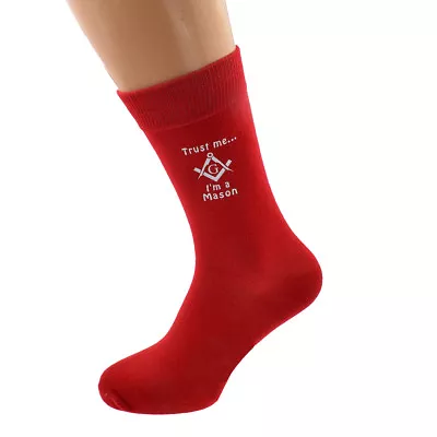 Trust Me I'm A Mason With G Design Mens Red Socks Adult Size UK 5-12 - X6N791 • $6.15