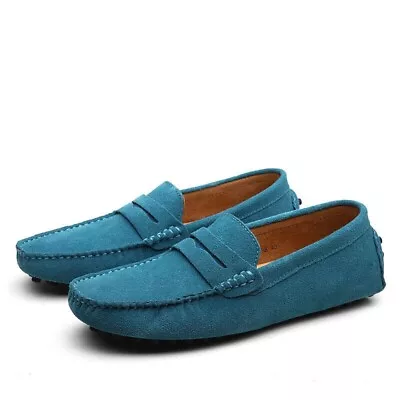 Men Driving Casual Boat Shoes Suede Leather Shoes Moccasin Slip On Loafers New • £28.67