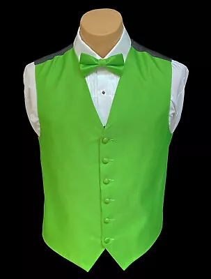 Men's Armanno Lime Green Tuxedo Vest & Bow Tie Wedding Groom Prom Medium M • $10.34