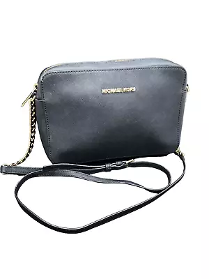 Michael Kors Crossbody Jet Setter Black And Gold Chain Purse • $54.99