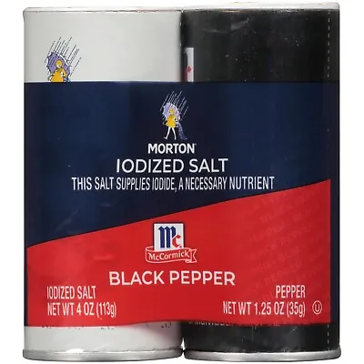 Morton Iodized Salt 4 Oz. & McCormick Black Pepper 1.25 Oz. Shaker Set • $2.39