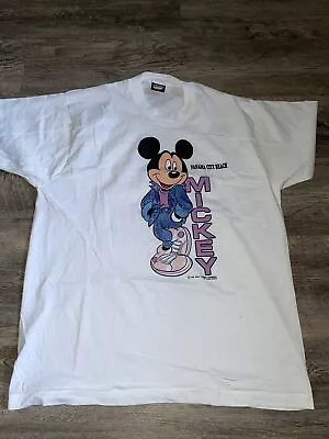 VTG Disney Mickey Mouse Panama City Denim Outfit Front T-Shirt XL Velva Sheen • $25