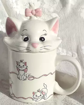 DISNEY Aristocats MARIE Ceramic MUG With COVER LID White Cat Pink Ribbon NEW • $24.95