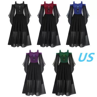 US Kids Girls Medieval Renaissance Costume Steampunk Gothic Robe Dress Halloween • $17.10