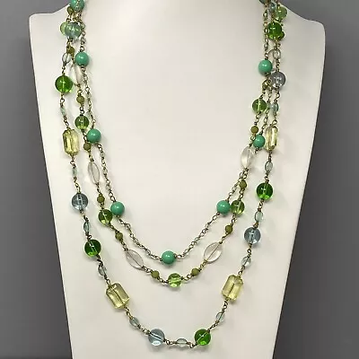 £16.31 • Buy Designer Necklace Green Lucite Acrylic Bead Multi Strand American Eagle 26 