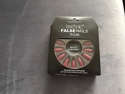 Technic False Nails Stiletto Matte Burgundy 24 Nails With Glue • £1.79