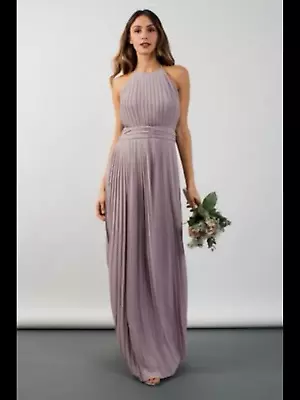 TFNC Ladies Mink Pink Pleated Long Maxi Dress UK 10 Prom Bridesmaid Wedding New • £14.99