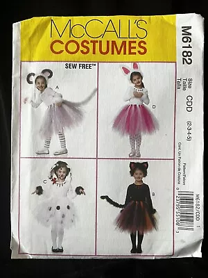 McCall’s Pattern 6182 No Sew Girl’s Animal Costumes Sizes 2-5 New Uncut • $8