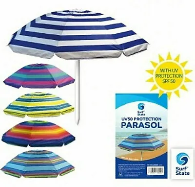 Colourful Beach Garden Parasol Umbrella Sun Shade UV50 Protection 5 Designs • £11.95