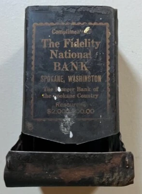 $4.99 • Buy ADVERTISING WALL MATCH HOLDER MATCH SAFE TIN Fidelity National Bank Spokane Wash