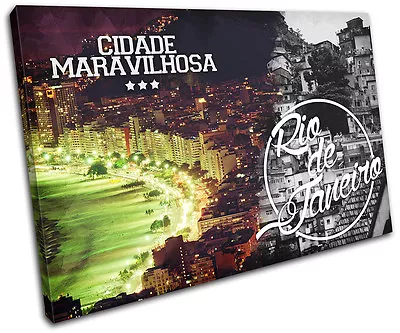 £24.99 • Buy Rio De Janeiro Typography City SINGLE CANVAS WALL ART Picture Print