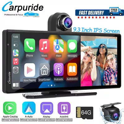 Carpuride 9.3 Inch Dual Bluetooth Car Stereo Wireless Apple Carplay Android Auto • $199.99