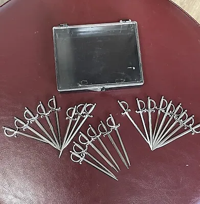 Vintage Bar Cocktail Olive Picks Lot 23 SPANISH SWORDS Plastic Spear Silver Tone • $6