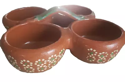 Tlaquepaque Mexican Serving Dish Pottery Terracotta 4 Condiments Handpainted Art • $32.99