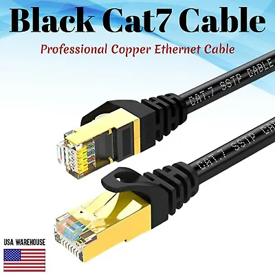 Cat7 Ethernet Patch Black Cable 1.5 3 6 10 20 25 30 50 75 100 200 Lot U/FTP LAN • $6.50