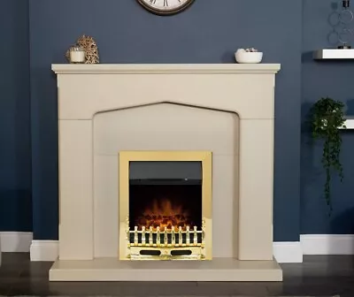 Electric Fire Brass Stone Effect Wood Fireplace Surround Led Flame Coal  Bnib • £424.90