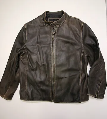Marc New York Distressed Patina Leather Moto Jacket Mens L Brown Racer Biker • $89