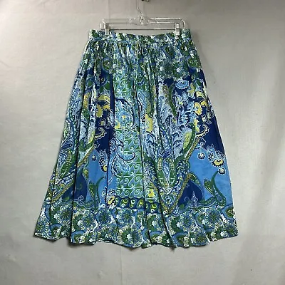 Studio West Skirt Womens Large Blue Geometric Pull On Gauzy Flowy Maxi Boho • $29.97