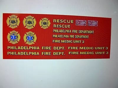 $13.99 • Buy Philadelphia Pennsylvania Old School Fire Medic Van Decals 1:24