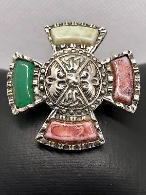 Vintage Celtic Maltese Cross Brooch Pin Scottish Welsh Silvertone • $9.85