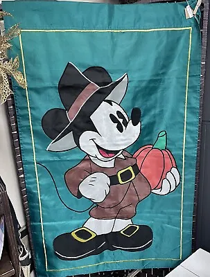 Mickey Mouse Thanksgiving Pilgrim Pumpkin Large Applique Flag 43x28 Walt Disney • $23