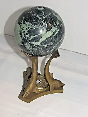 Mid Century Brass Marble Dolphin Lamp Base Lamp Parts 4.5   Marble Globe • $40