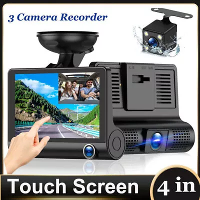 Touch Screen Dash Cam 4 In 1080P 3 Lens Car DVR Recorder Front Rear Camera • $27.26