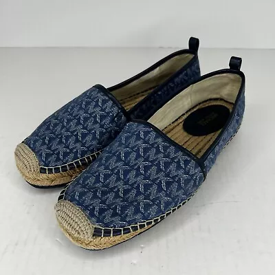 Michael Kors Womens Lenny Logo Blue Jacquard Slip-On Size 9M Espadrille Flats • $35.05