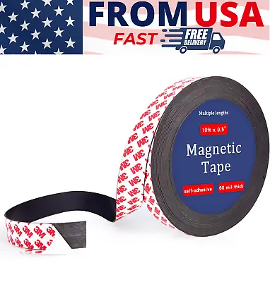 10 Feet X1/2 In Magnetic Tape Strips Roll With 3M Adhesive Backing Flexible Sti • $7.66