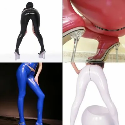 Womens WetLook Latex Low Waist Skinny PVC Vinyl Open Crotch Full Zipper Leggings • $18.99