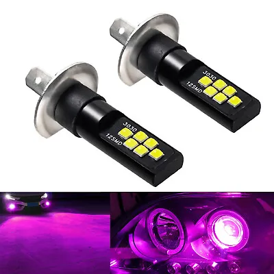 New 2x H1 Pink LED Bulbs Bright Upgraded SMD 3030 High Beam Direct Replacement • $16.99