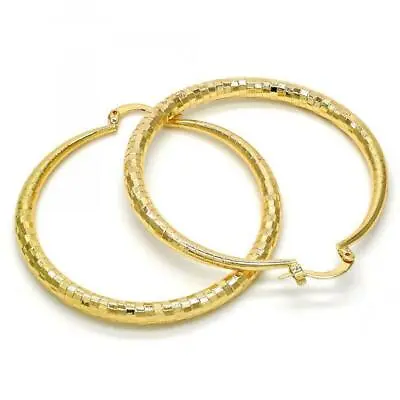 Women 4mm Diamond Cut 14K Gold Filled Medium Large Round Hoop Earrings 50mm-80mm • $12.95