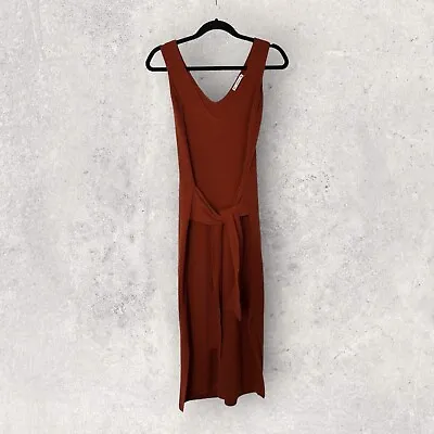$2 • Buy Zara - Small - Midi Ribbed Knit V Neck Dress Pumpkin Rust Color
