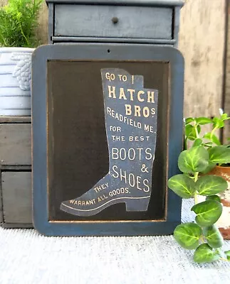 Antique School Slate Chalkboard Blue Milk Paint Print Of Antique Boot Shop Ad • $28