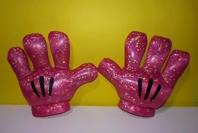 Disney Parks Store Mickey Minnie Mouse Plush Big PINK Hands Gloves 10  Glitter • $16.13
