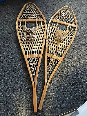 Vintage Wooden Snowshoes Size   48`` Long By  14`` Wide  Nice   (3796 • $14.50