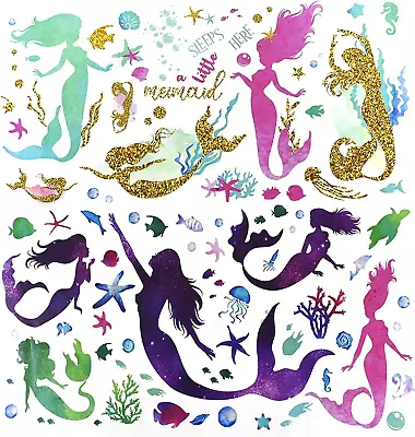 Pinenjoy Mermaid Wall Decals Colorful Sea Creatures Sticker Removable...  • $19.72