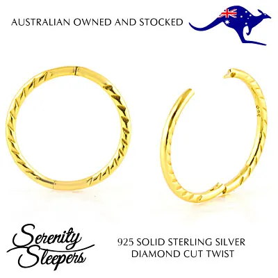 24K Gold Plated On Sterling Silver 925 Twist Sleeper Hoop Earrings (Pair) NEW • $15.80