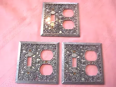 Vintage Metal Ornate Light Switch Plate Outlet Covers Silver Mirrored Very Nice • $39.95