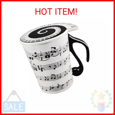 HLJgift Creative Ceramic Musician Coffee Mug Tea Cup With Lid Staves Music Notes • $15.69