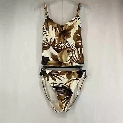 LA Blanca By Rod Beattie Tankini Swimsuit 2 Piece Brown White Print Women Sz 10 • $42