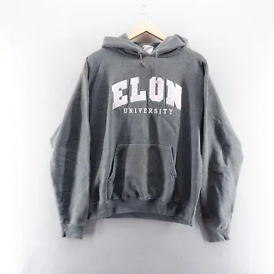 Vintage Champion Hoodie Medium Grey Elon University Sweatshirt Pullover Cotton • £14.99