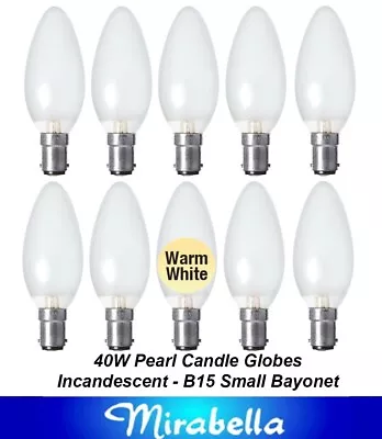 10 X 40W Pearl Candle Shaped Light Globes Bulbs Lamps Small Bayonet Cap B15 SBC • $46.99