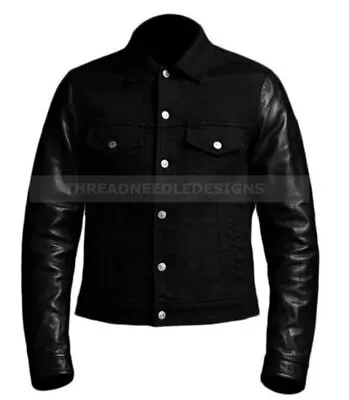 Mens David Beckham Denim Jacket With Leather Sleeves • $119.99