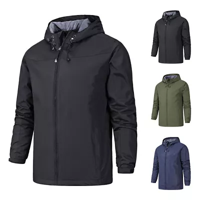 Mens Outdoor Hooded Jacket Tops Waterproof Hiking Fishing Coat Windproof Outwear • £7.59